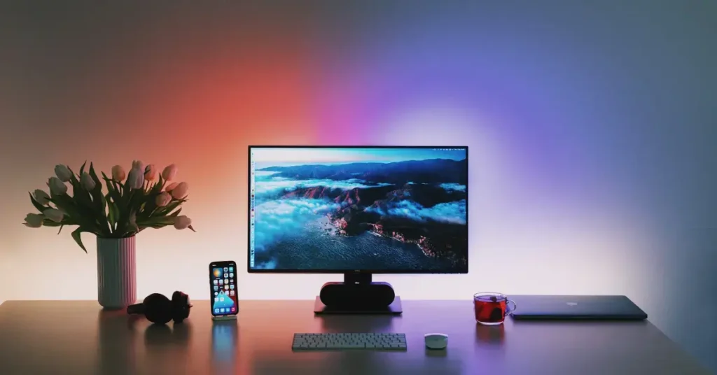 led colored desk with screen