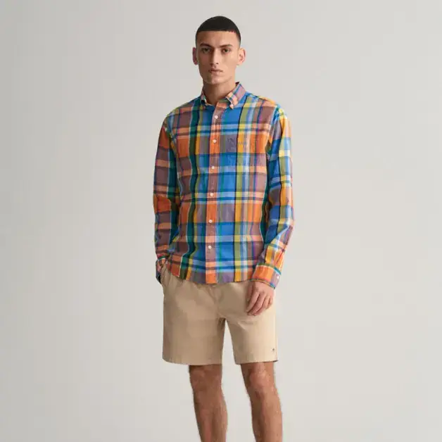 madras shirt with bermuda shorts